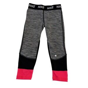 Nike Pro Girls Capri Leggings Gray Black Pink Space Dye D762-023 Size 4 XS